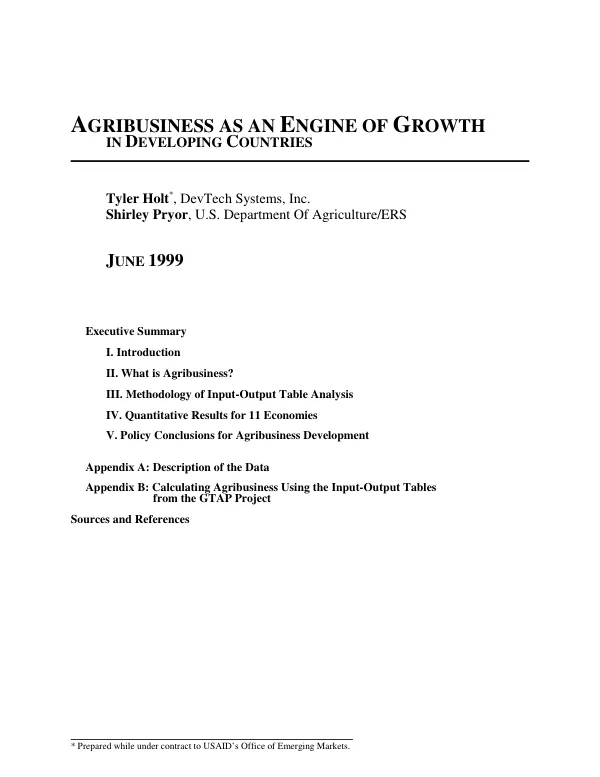 Agribusiness as an engine of growth in developing countries