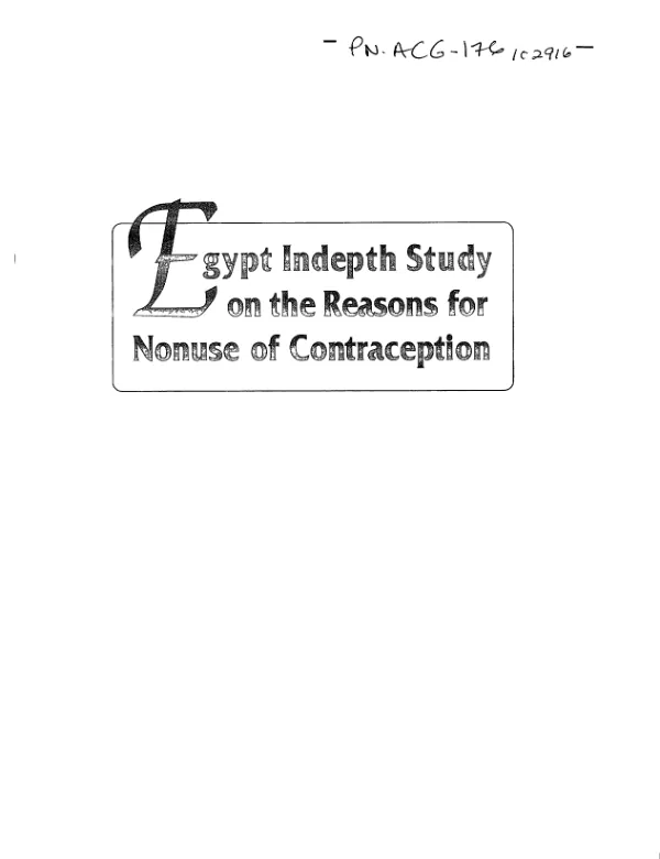 Egypt : indepth study on the reasons for nonuse of contraception
