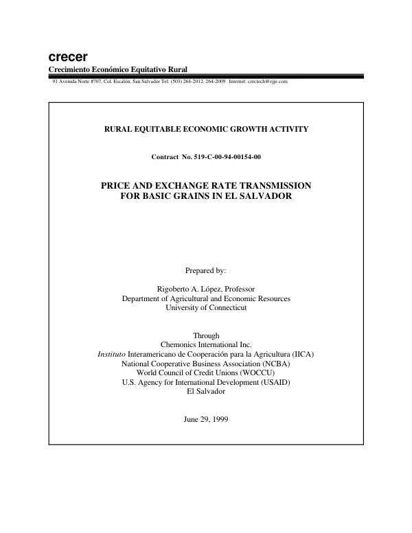 Price and exchange rate transmission for basic grains in El Salvador