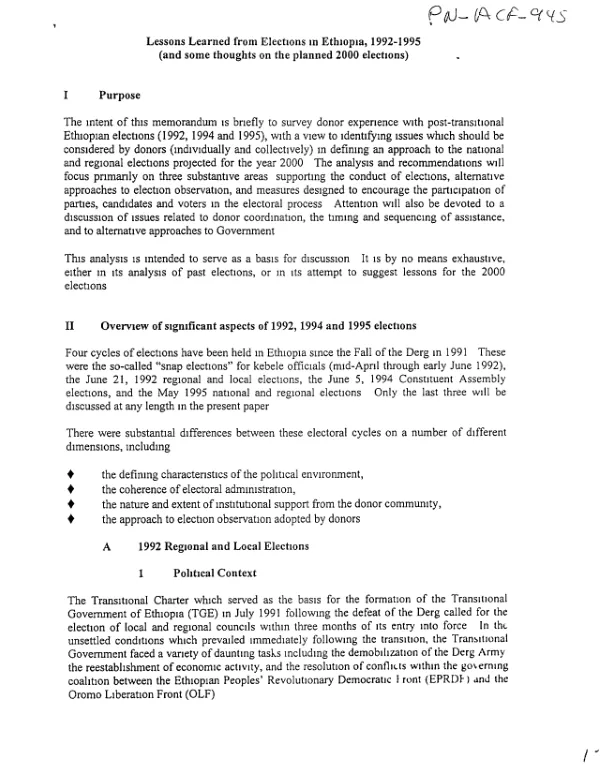 Lessons learned from elections in Ethiopia, 1992-1995 (and some thoughts on the planned 2000 elections)