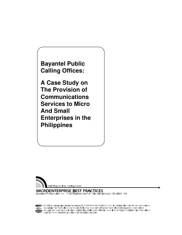 Bayantel public calling offices : a case study on the provision of communications services to micro and small enterprises in the Philippines