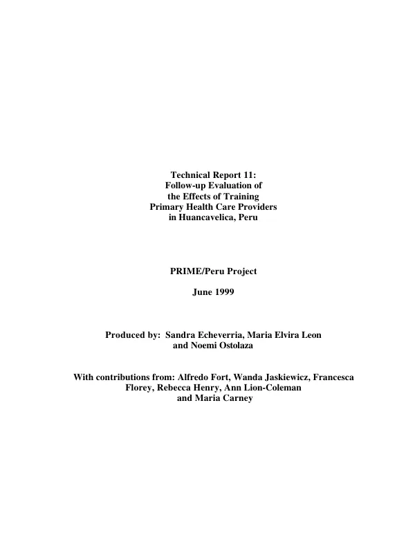 Follow-up evaluation of the effects of training primary health care providers in Huancavelica, Peru