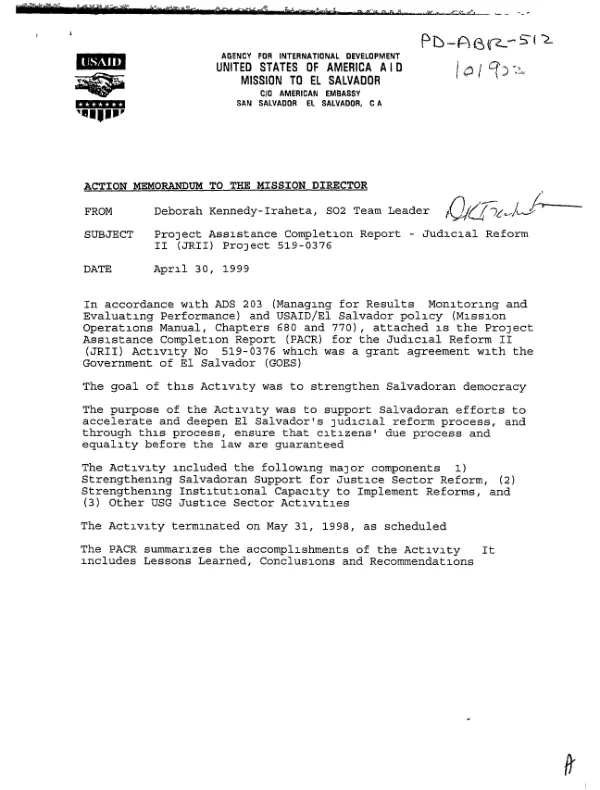 Project assistance completion report : judicial reform II (JRII) -- project 519-0376