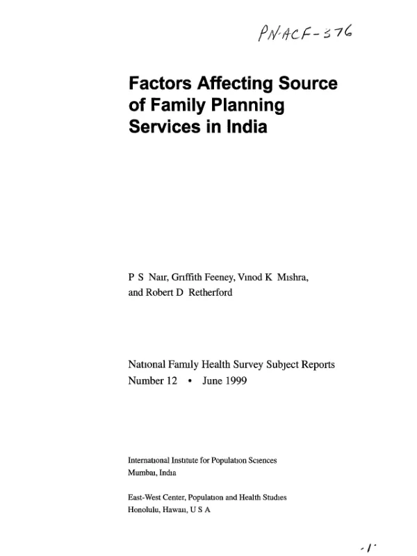 Factors affecting source of family planning services in India