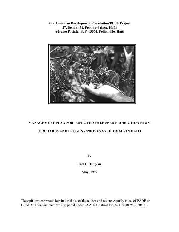 Management plan for improved tree seed production from orchards and progeny/provenance trials in Haiti