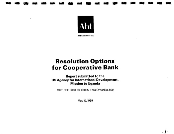 Resolution options for Cooperative Bank [Uganda]