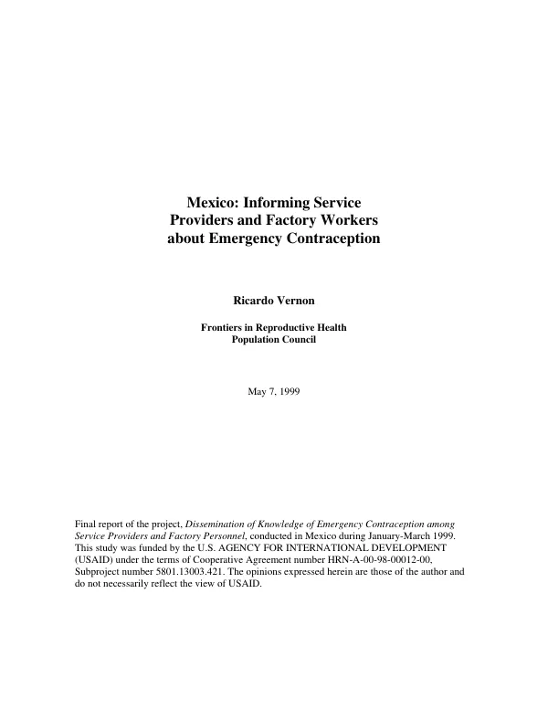 Mexico : informing service providers and factory workers about emergency contraception