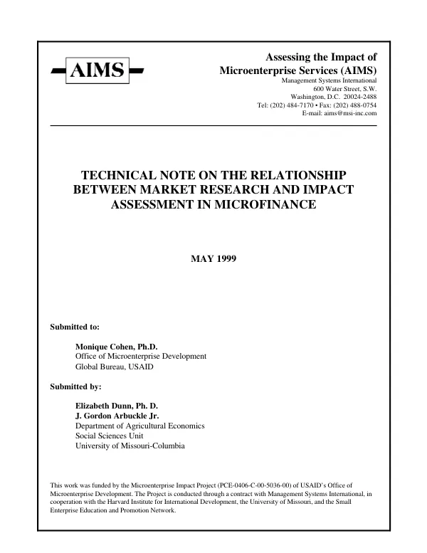Technical note on the relationship between market research and impact assessment in microfinance