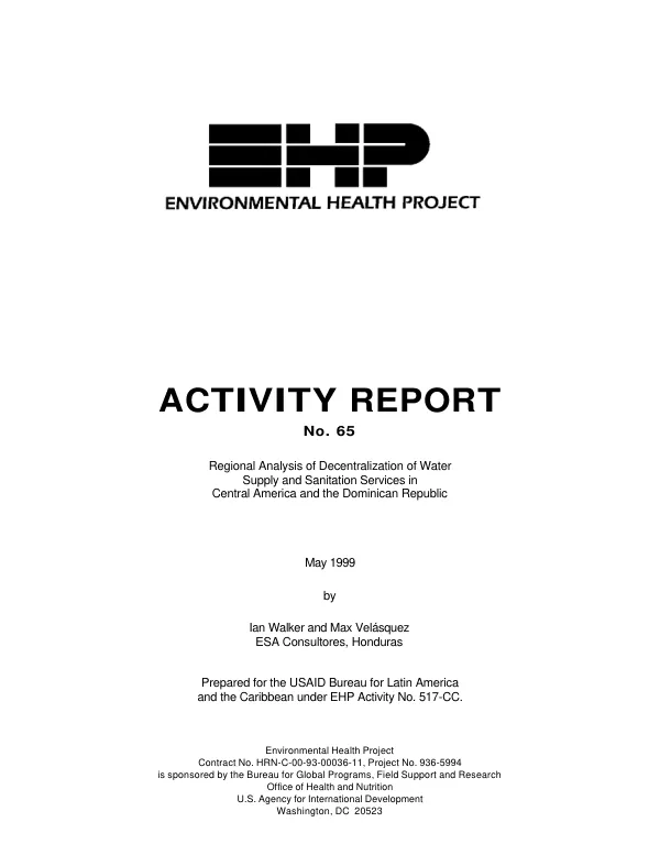 Regional analysis of decentralization of water supply and sanitation services in Central America and the Dominican Republic