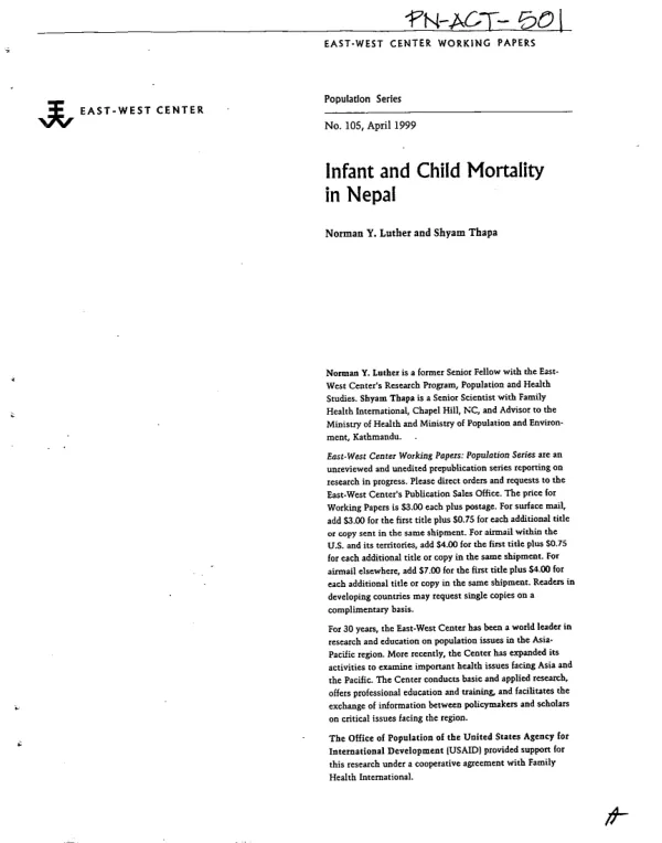 Infant and child mortality in Nepal