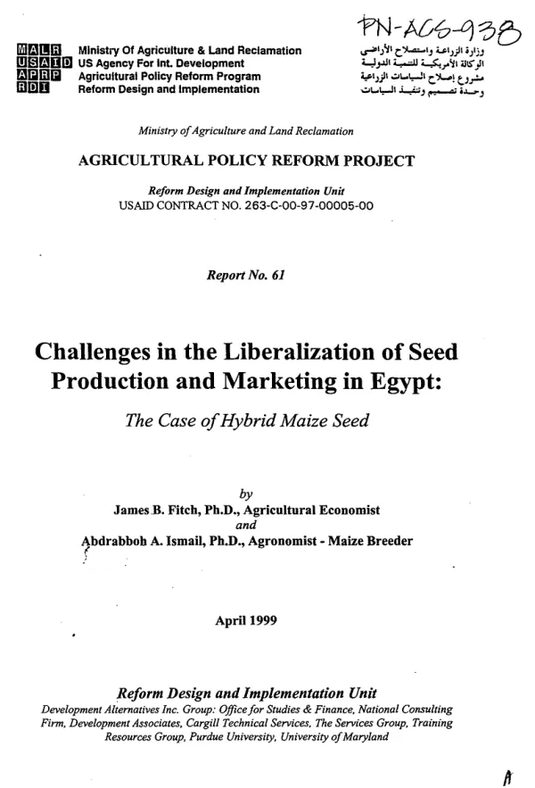 Challenges in the liberalization of seed production and marketing in Egypt : the case of hybrid maize seed