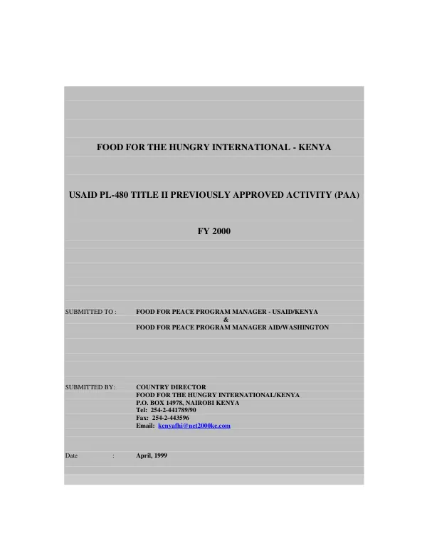 Food for the Hungry International/Kenya : USAID PL 480 Title II previously approved activity (PAA), FY 2000