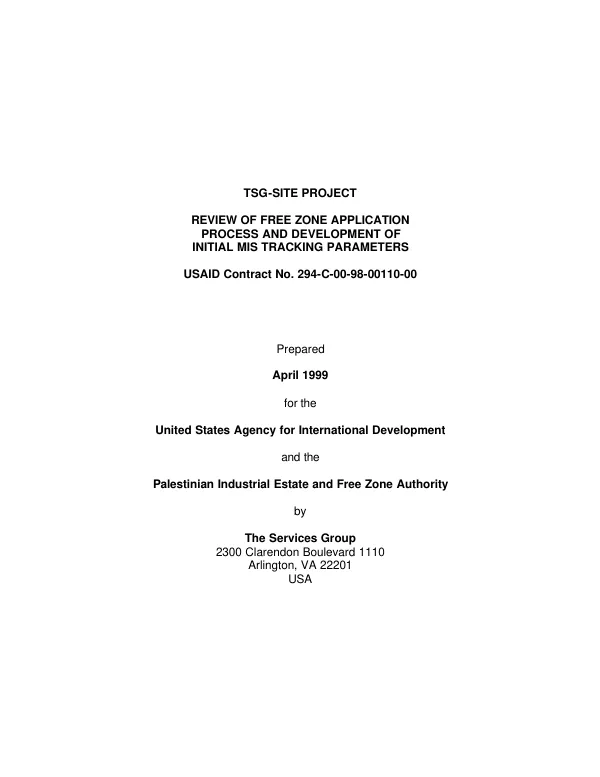 Review of free zone application process and development of initial MIS tracking parameters : USAID contract no. 294-C-00-98-00110-00