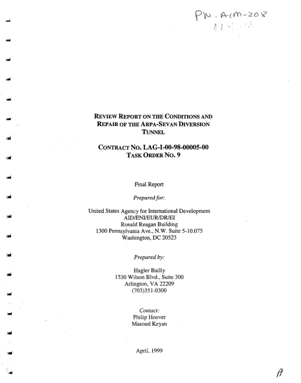 Review report on the conditions and repair of the Arpa-Sevan diversion tunnel