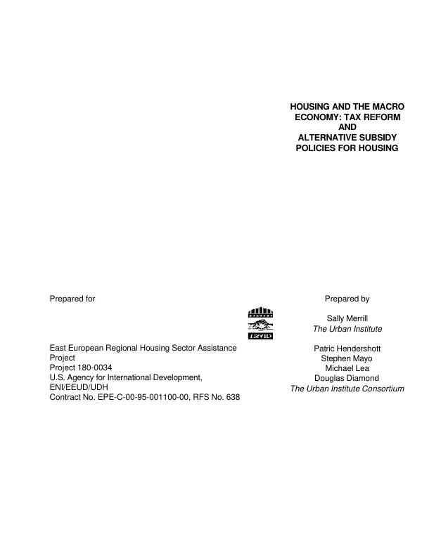 Housing and the macro economy : tax reform and alternative subsidy policies for housing