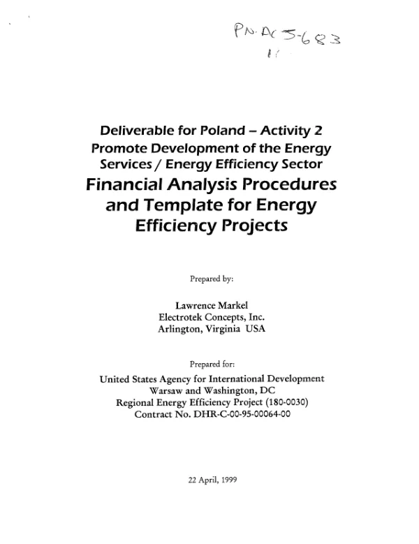 Promote development of the energy services/energy efficiency sector : financial analysis procedures and template for energy efficiency projects