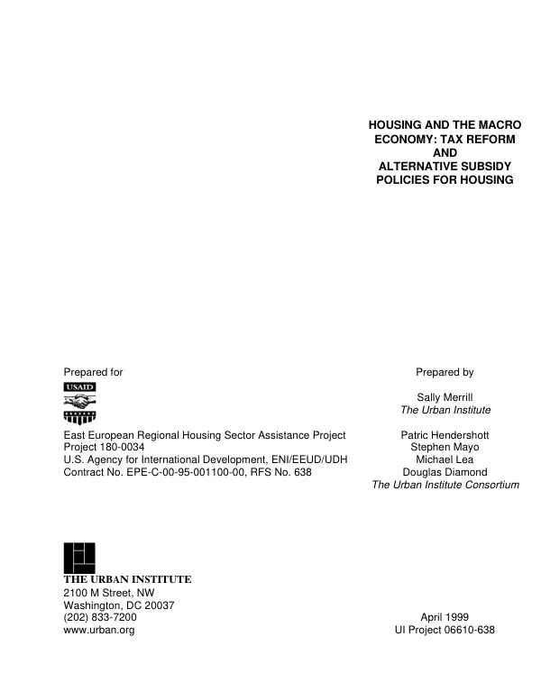Housing and the macro economy : tax reform and alternative subsidy policies for housing