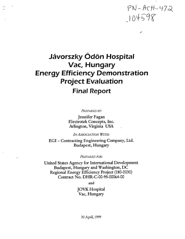 Javorszky Odon Hospital, Vac, Hungary : energy efficiency demonstration project evaluation -- final report