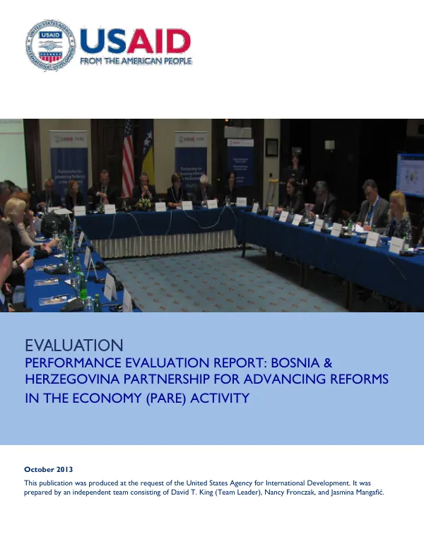 Performance evaluation : USAID Bosnia & Herzegovina PARE activity