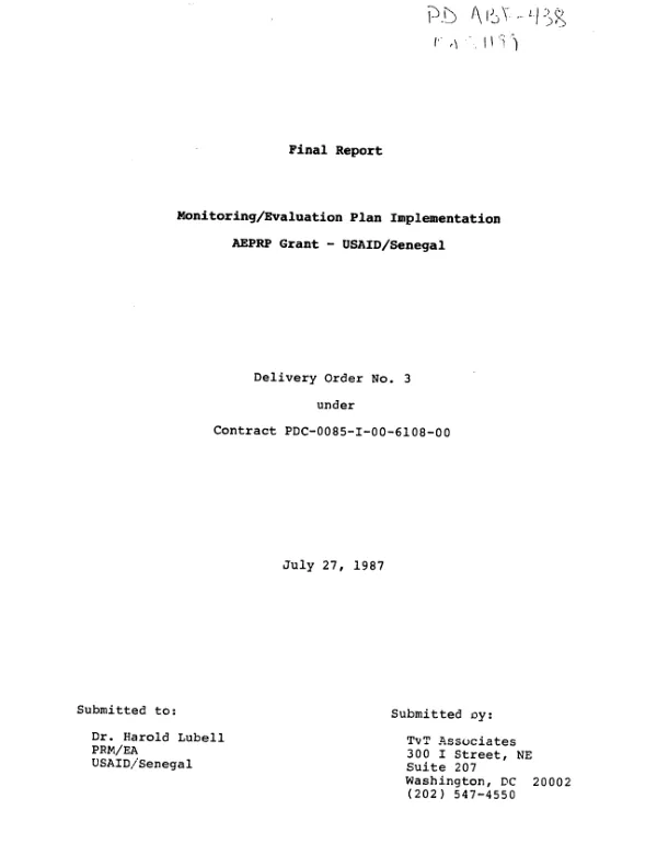 Final report : monitoring/evaluation plan implementation -- AEPRP [African economic policy reform program] grant -- USAID/Senegal
