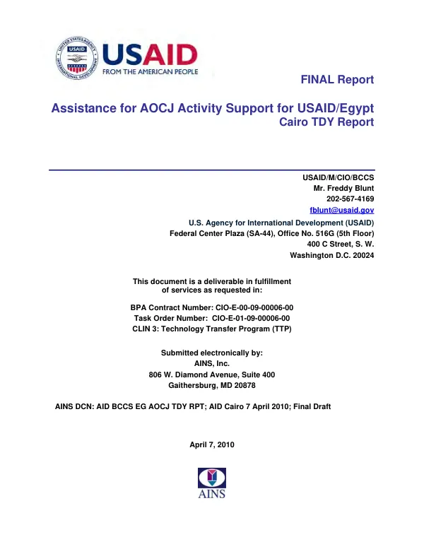 Assistance for AOCJ activity support for USAID/Egypt : Cairo TDY report
