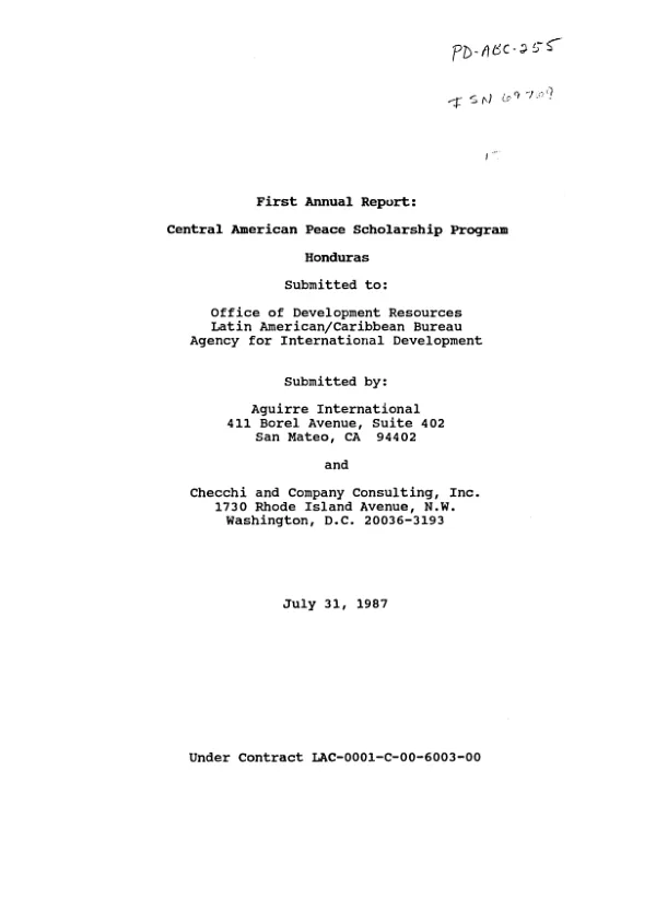 First annual [evaluation] report : Central American peace scholarship program -- Honduras
