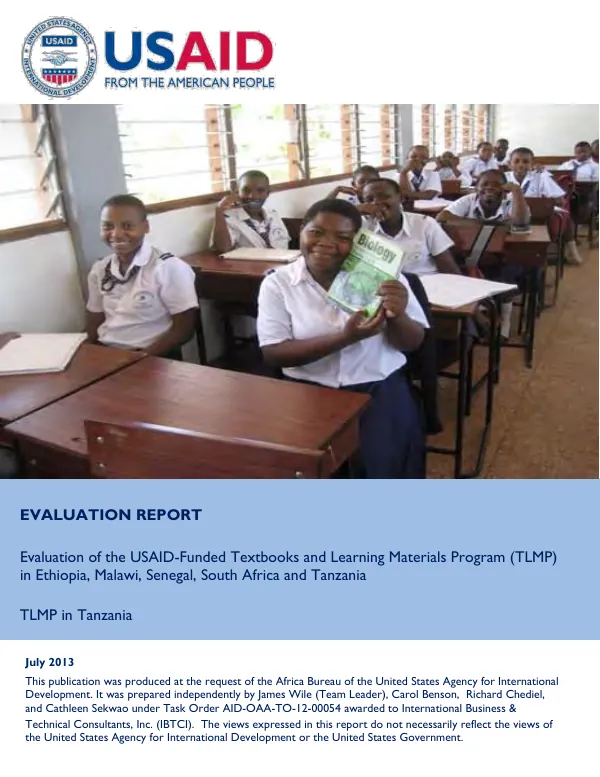 Evaluation of the USAID-funded textbooks and learning materials program (TLMP) in Ethiopia, Ghana, Malawi, Senegal, South Africa and Tanzania : TLMP in Tanzania