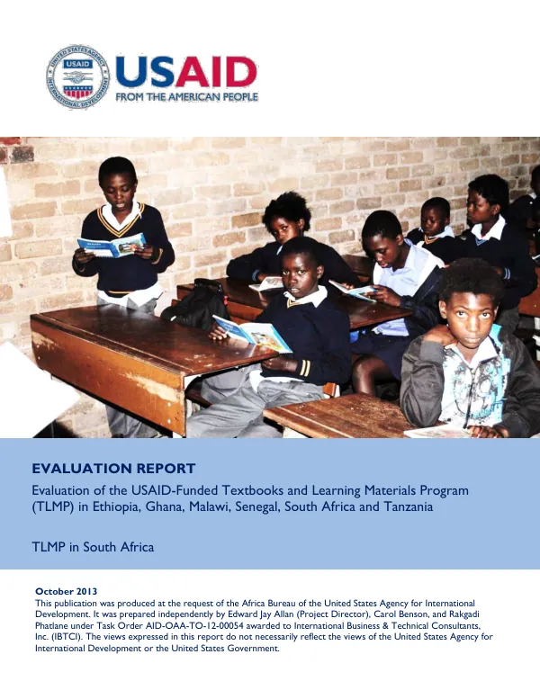 Evaluation of the USAID-funded textbooks and learning materials program (TLMP) in Ethiopia, Ghana, Malawi, Senegal, South Africa and Tanzania : TLMP in South Africa