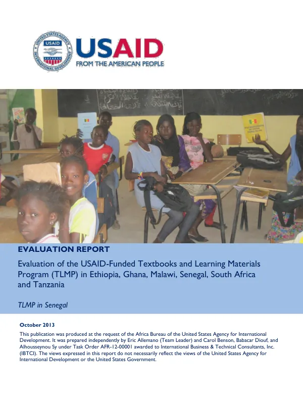 Evaluation of the USAID-funded textbooks and learning materials program (TLMP) in Ethiopia, Ghana, Malawi, Senegal, South Africa and Tanzania : TLMP in Senegal