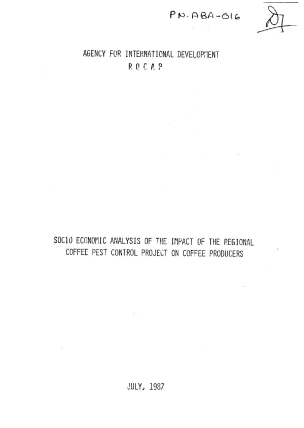 Socio economic analysis of the impact of the regional coffee pest control project on coffee producers