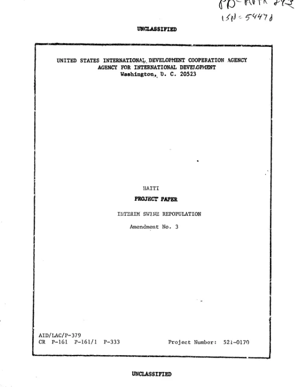 Project paper : interim swine repopulation : amendment no. 3