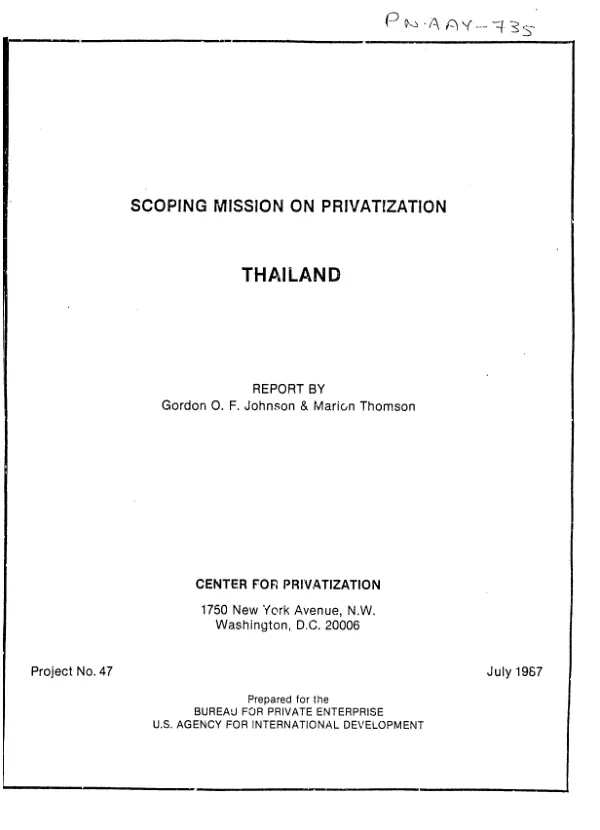 Scoping mission on privatization : Thailand