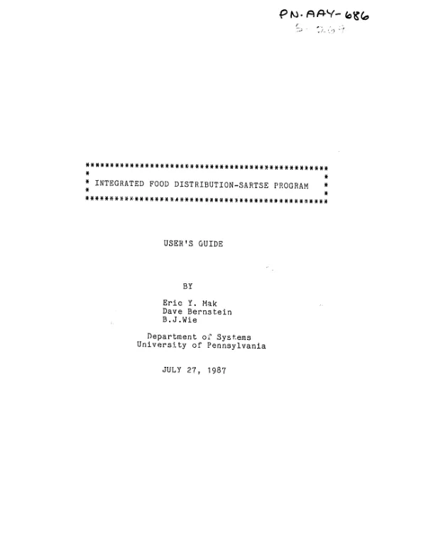 Integrated food distribution - Sartse program : user"s guide