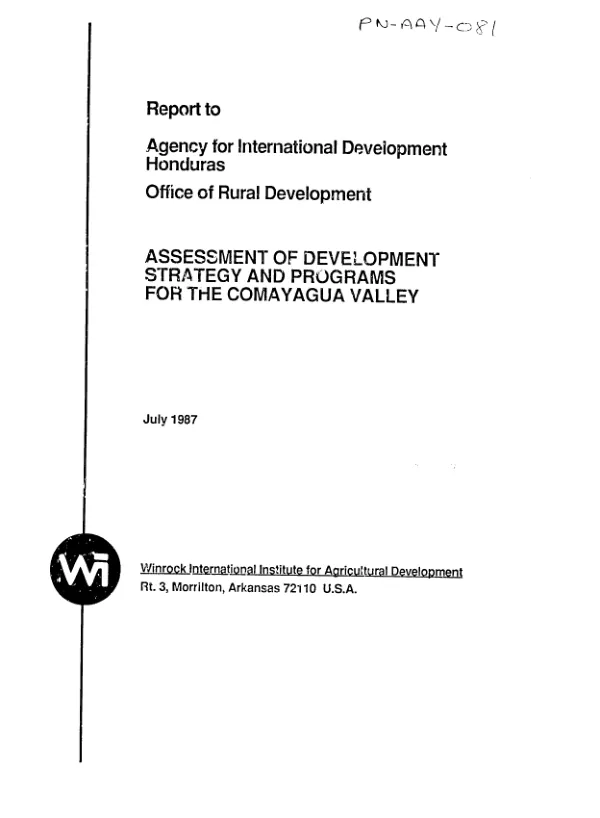 Assessment of development strategy and programs for the Comayagua Valley