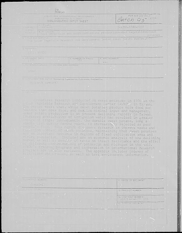 ASIAN VEGETABLE RESEARCH AND DEVELOPMENT CENTER SWEET POTATO REPORT, 1976