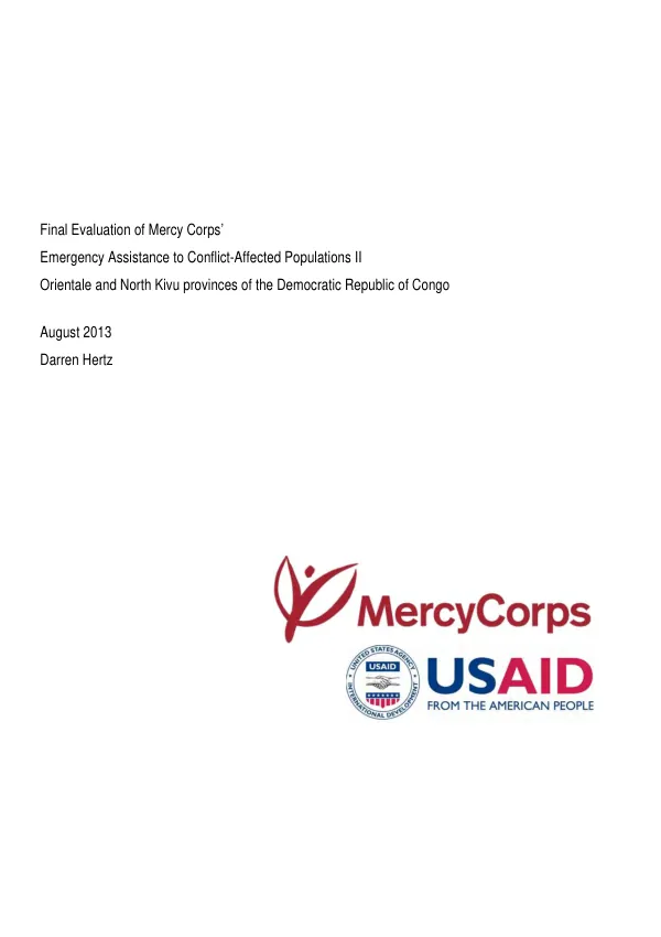 Final evaluation of Mercy Corps' emergency assistance to conflict-affected populations II, Orientale and North Kivu provinces of the Democratic Republic of Congo