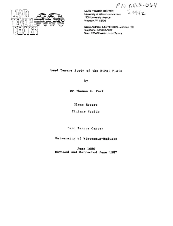 Land tenure study of the Dirol Plain