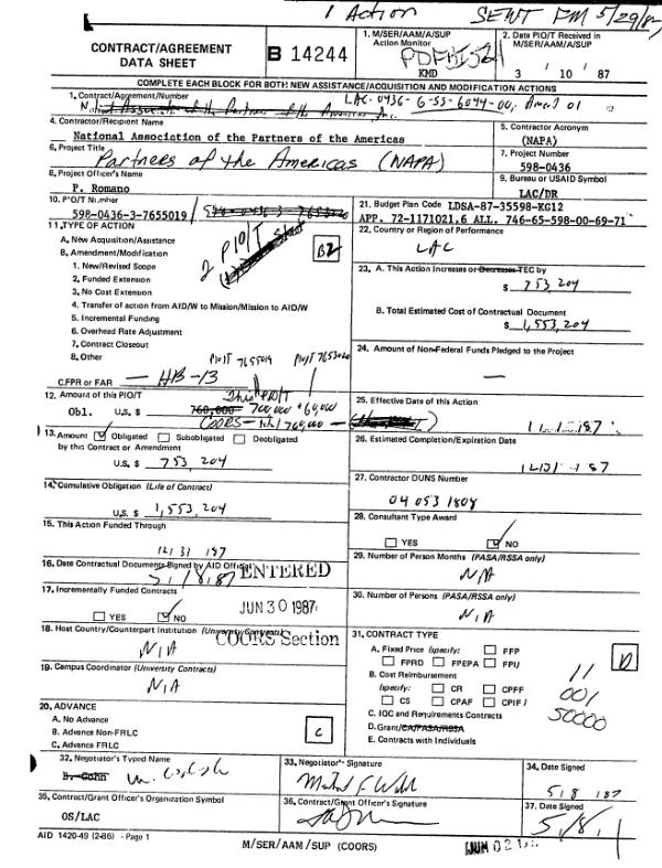 AID grant no. LAC-0436-G-SS-6044-00, amendment no. 1 to National Association of the Partners of the Americas, Inc.