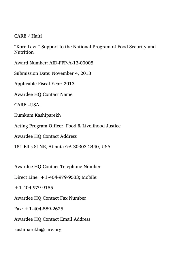 CARE Haiti-Kore Lavi Annual Results Report 2013