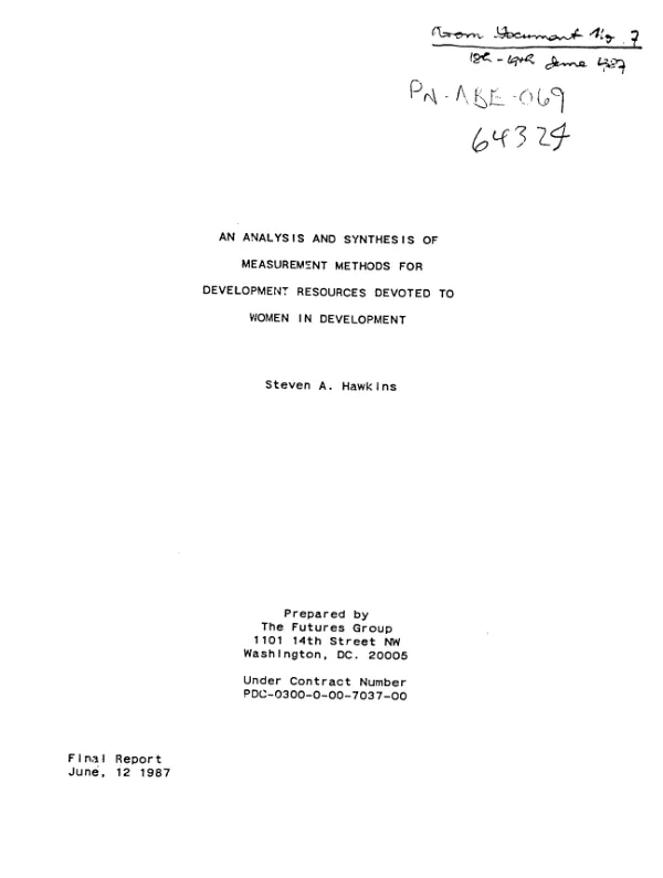 Analysis and synthesis of measurement methods for development resources devoted to women in development