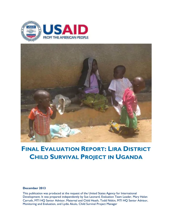 Final evaluation report : Lira District child survival project in Uganda