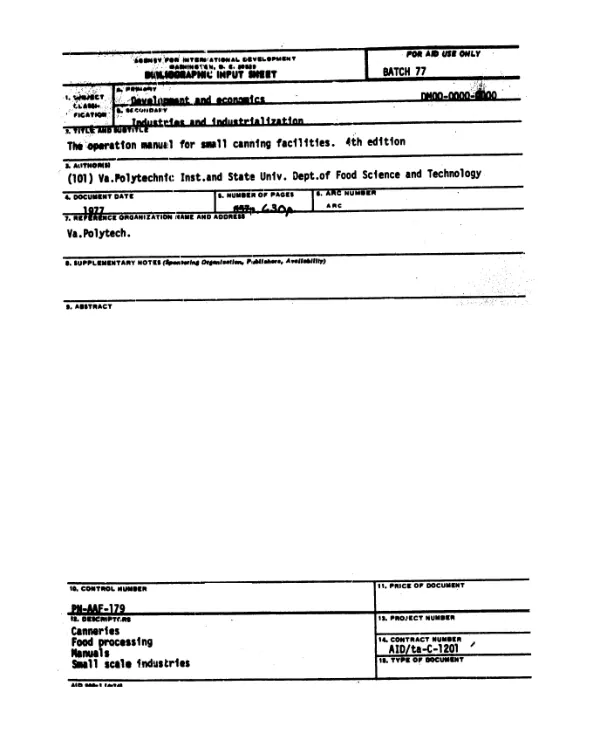 Operation manual for small canning facilities