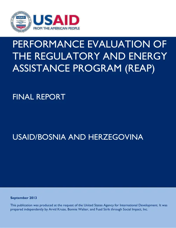 Performance evaluation of the regulatory and energy assistance program (REAP) : final report