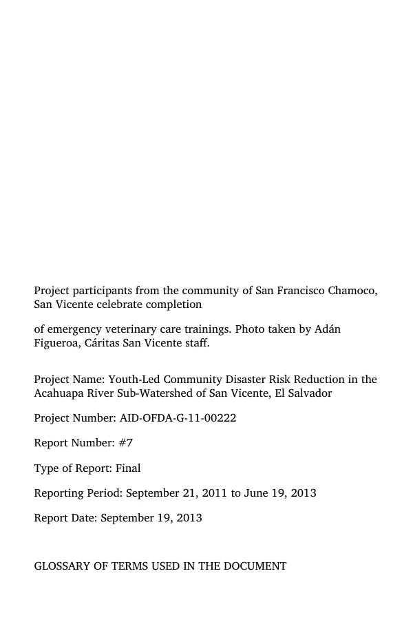 CRS El Salvador award AID-OFDA-G-11-00222 Final Results Report