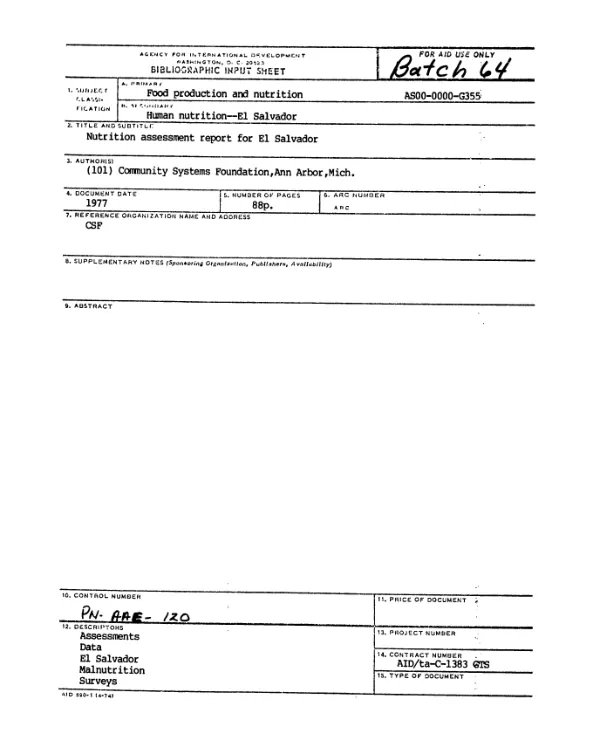 Nutrition assessment report for El Salvador
