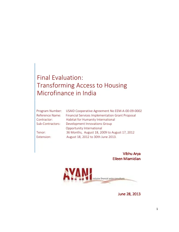 Final evaluation : transforming access to housing microfinance in India