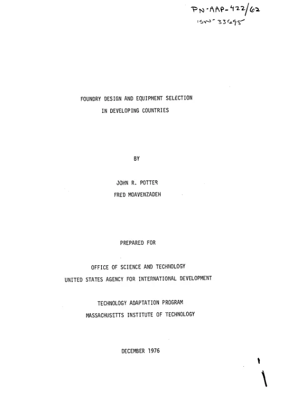 Foundry design and equipment selection in developing countries