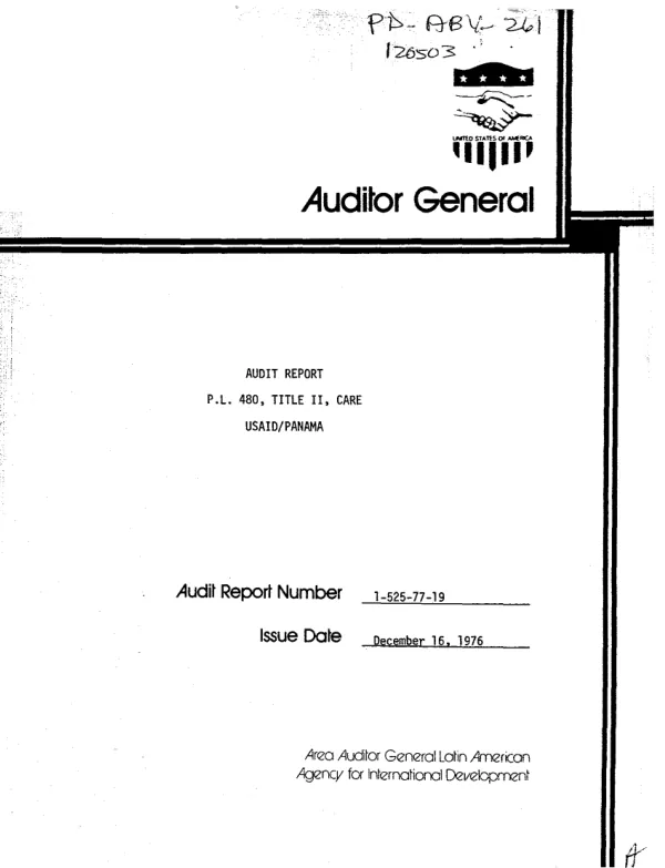Audit report : PL 480 Title II, CARE -- USAID/Panama