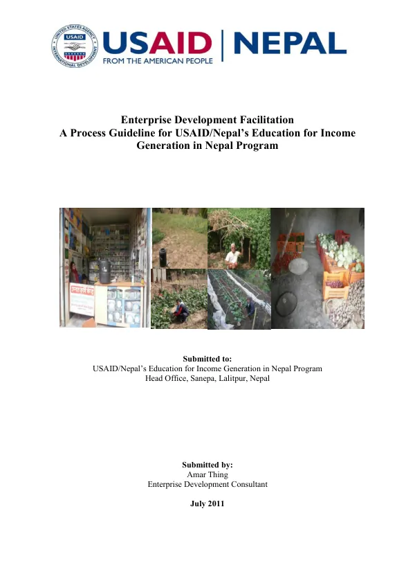 Enterprise development facilitation a process guideline for USAID/Nepal"s education for income generation in Nepal program