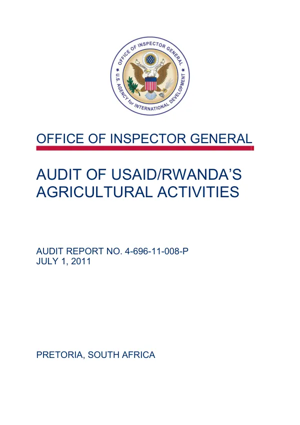 Audit of USAID/Rwanda"s agricultural activities
